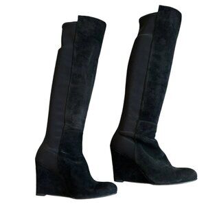 Stuart Weitzman Black Suede Over-the-Knee Pull-On Boots Women’s Size 8.5, Wedge